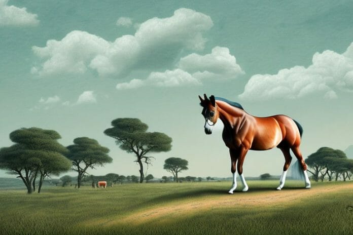 A trakehner horse in a rural landscape in brits