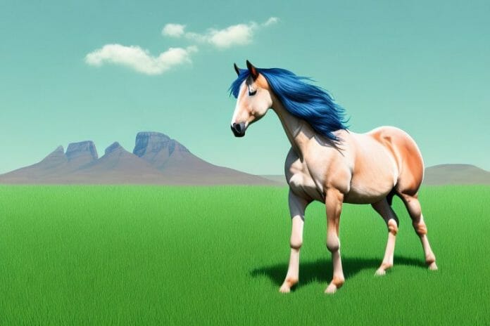 A trakehner horse standing in a grassy meadow in mogwase