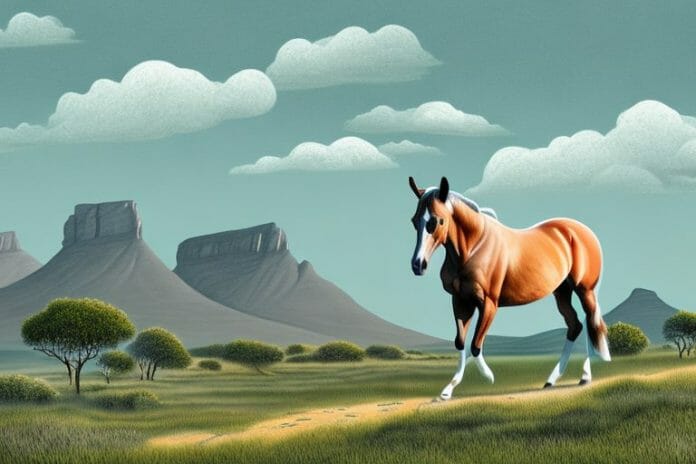 A trakehner horse in a rural landscape in the western cape