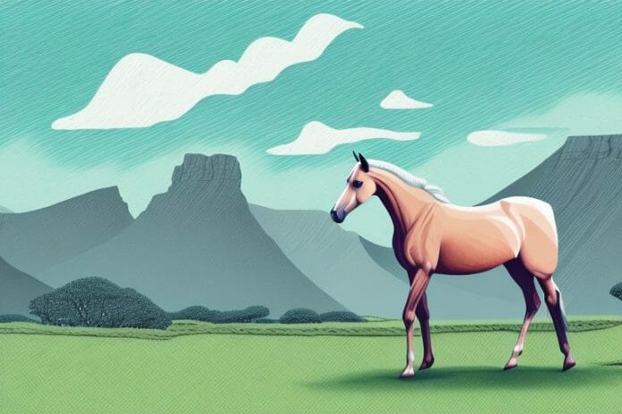 A trakehner horse in a scenic landscape in hermanus