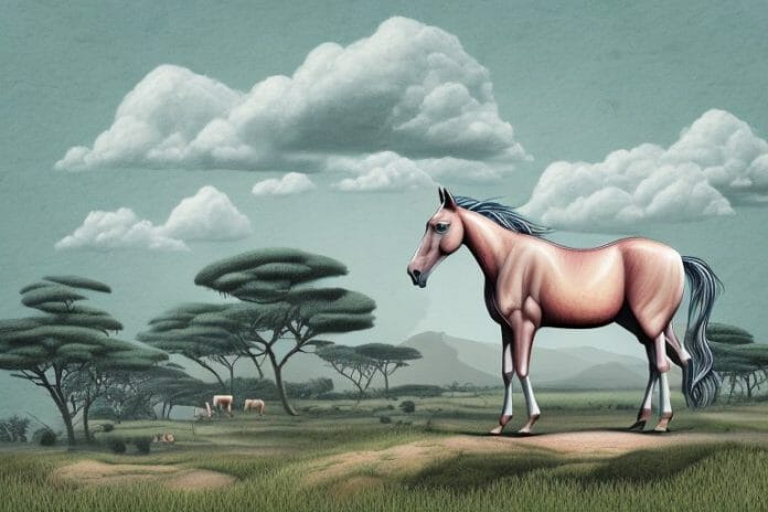 A kathiawari horse in a rural landscape in newcastle