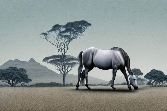 A kathiawari horse in a rural south african landscape