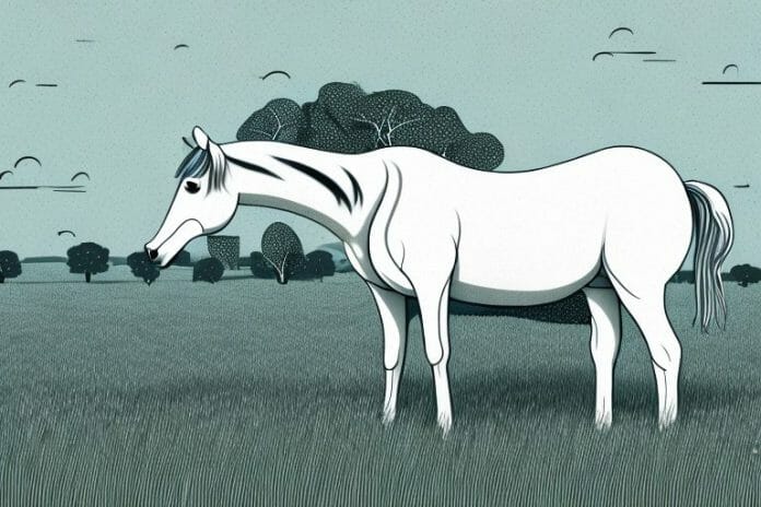 A kathiawari horse grazing in a field in parys