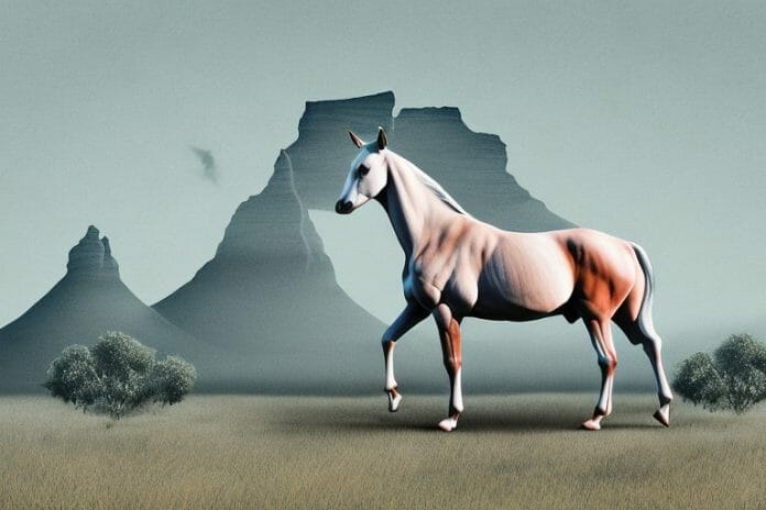 A kathiawari horse in a rural south african landscape