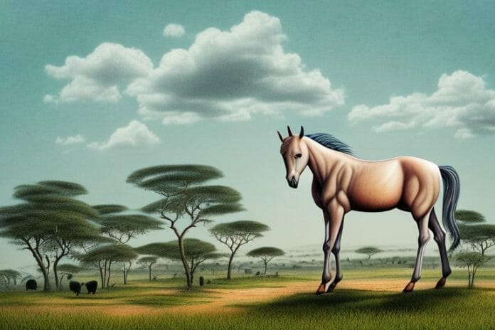 A kathiawari horse in a rural landscape in thohoyandou