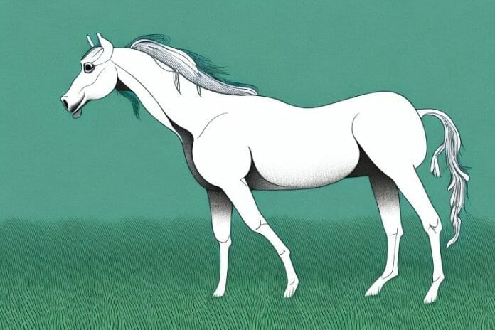 A kathiawari horse in a grassy field in white river