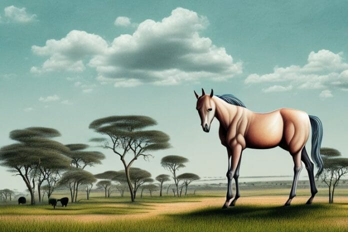 A kathiawari horse in a rural landscape in de aar