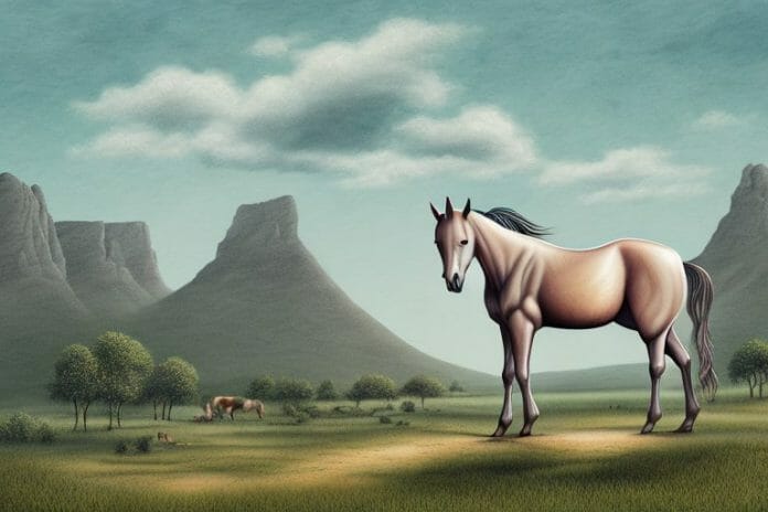 A kathiawari horse in a rural landscape in hartswater