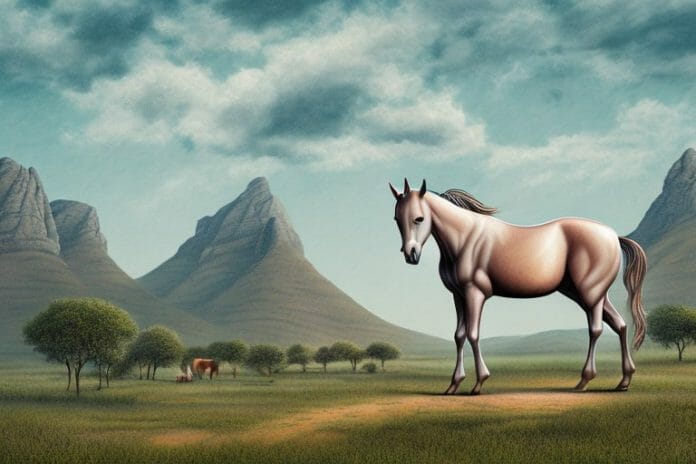 A kathiawari horse in a rural landscape in prieska
