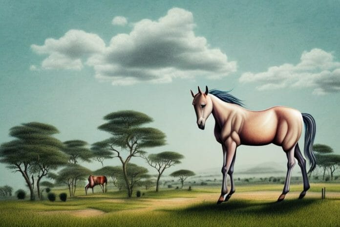 A kathiawari horse in a rural landscape in rustenburg