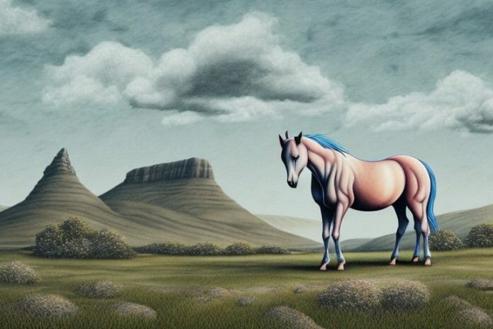 A kathiawari horse in a rural landscape of orkney