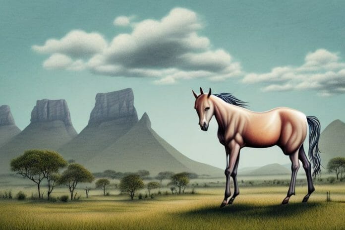 A kathiawari horse in a rural landscape in mogwase