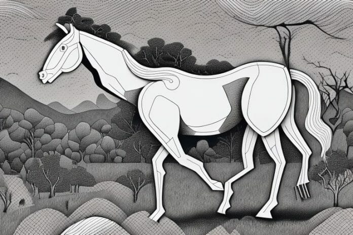 A horse in a black forest landscape in ladysmith
