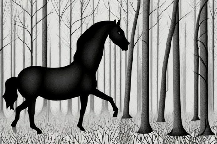 A black horse in a forest setting in kwamashu