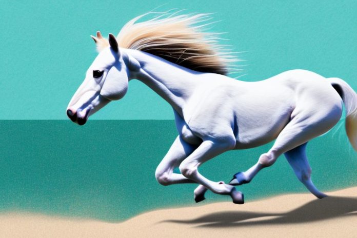 A connemara pony horse galloping through the beach in amanzimtoti