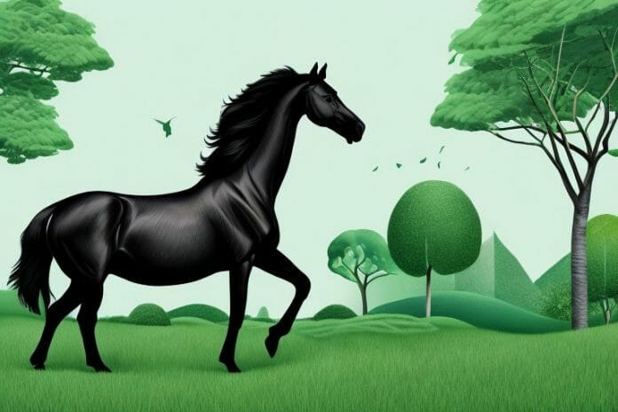 A black horse in the umhlanga countryside