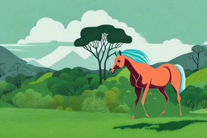 A horse in a lush