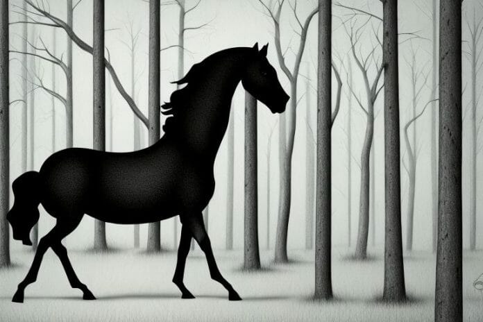 A black horse in a forest setting in pretoria