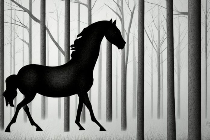 A black horse in a forest setting in east rand