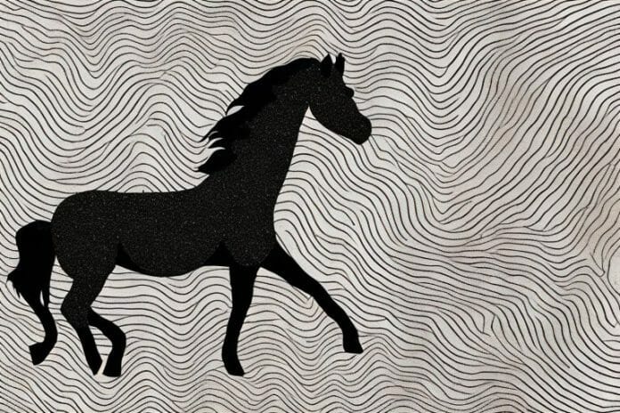 A black horse in a lush green forest in upington