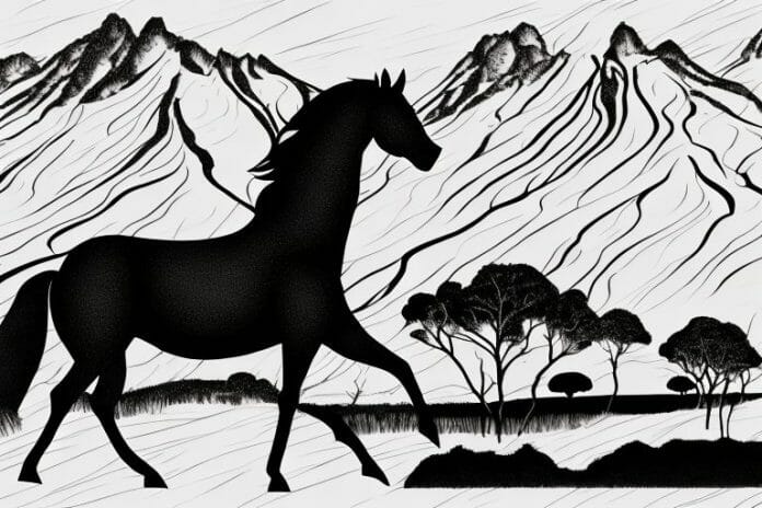 A black horse in the south african landscape