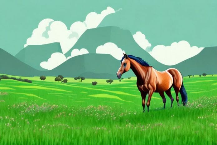 A horse in a lush green meadow in the black forest of hartswater