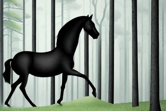 A black horse in a forest setting in cape town