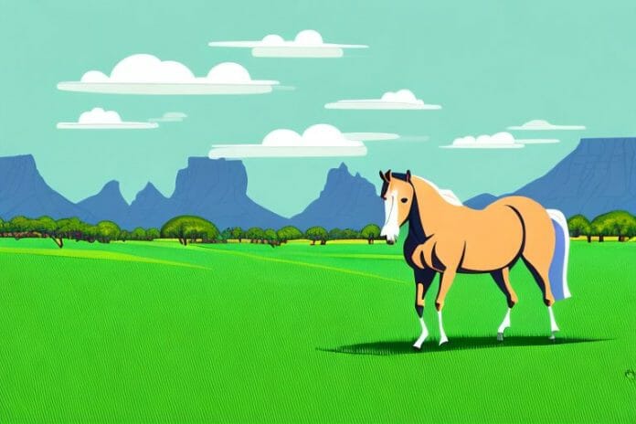 A horse in a lush green field in the paarl region of south africa