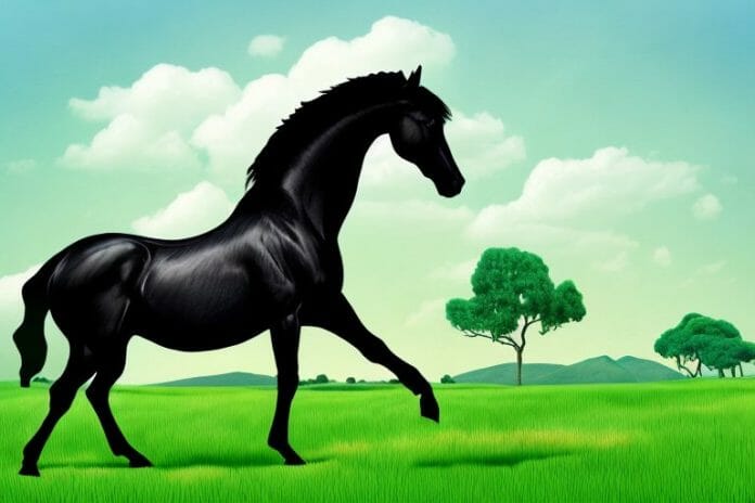 A majestic black horse in a lush green meadow in somerset west