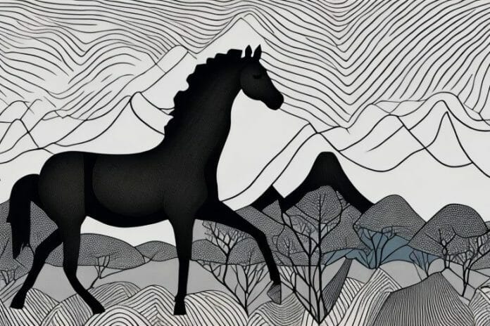 A black horse in the south african forest