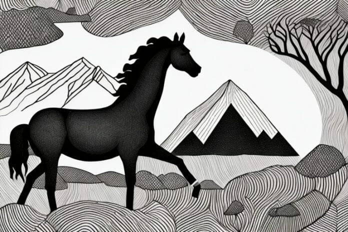A black horse in the south african countryside