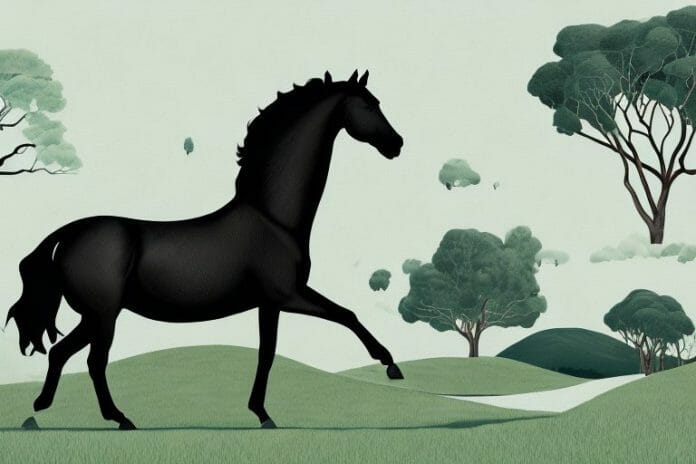 A black horse in the hermanus countryside