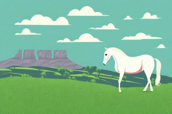 A horse in a field with a backdrop of rolling hills in south africa