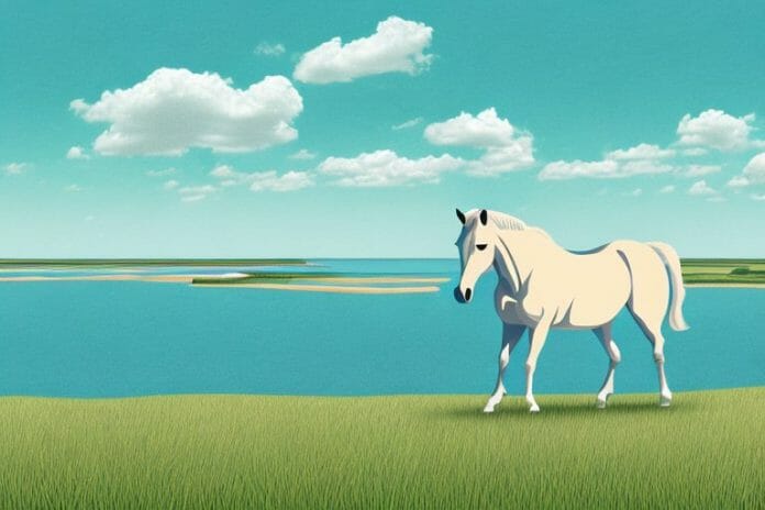 A horse in a field with the port alfred coastline in the background
