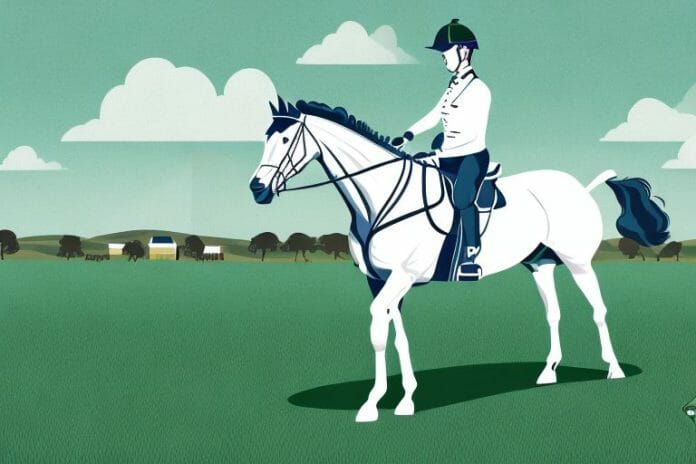 An irish sport horse in a field in virginia