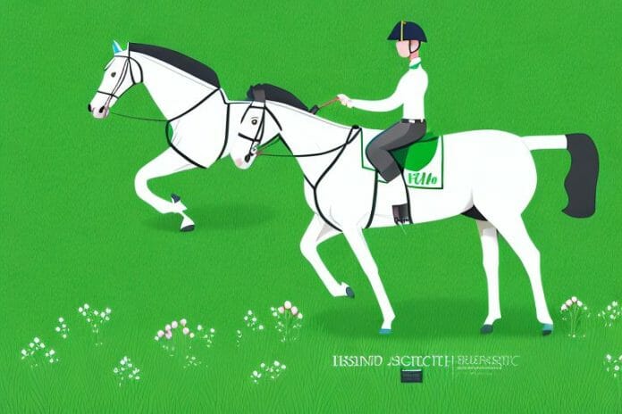 An irish sport horse standing in a field of lush green grass in kempton park