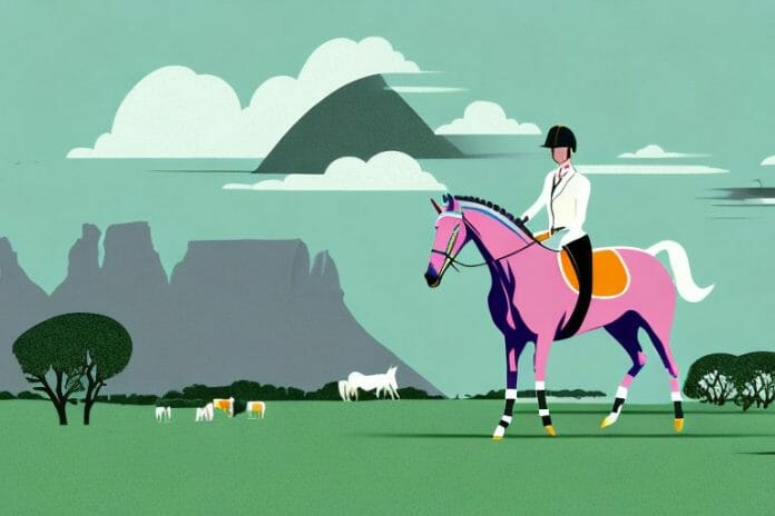 An irish sport horse in a rural south african landscape
