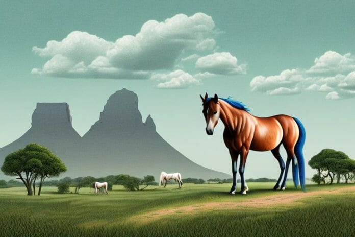 A horse in a rural landscape in modimolle