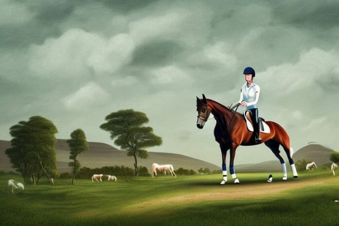 An irish sport horse in a rural landscape in delmas