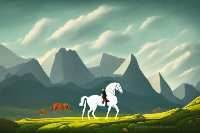 An irish sport horse in a rural landscape