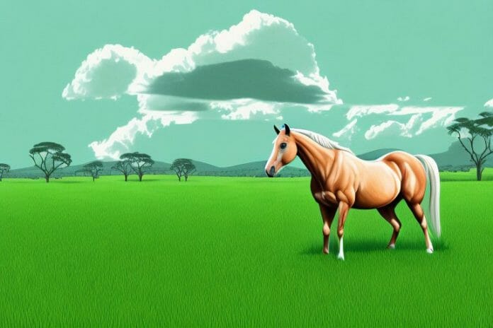 A horse in a lush