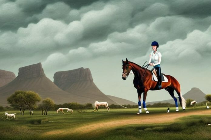 An irish sport horse in a rural landscape in the northern cape