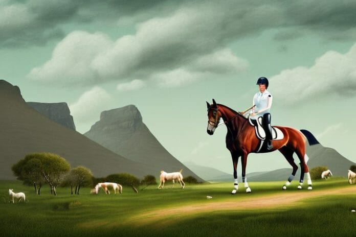 An irish sport horse in a rural landscape in north west