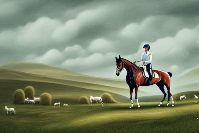 An irish sport horse in a rural landscape in orkney