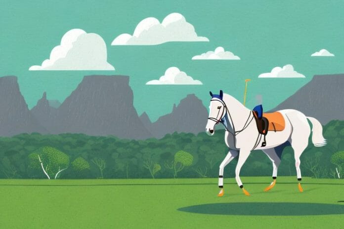 An irish sport horse in a scenic landscape in hartbeespoort