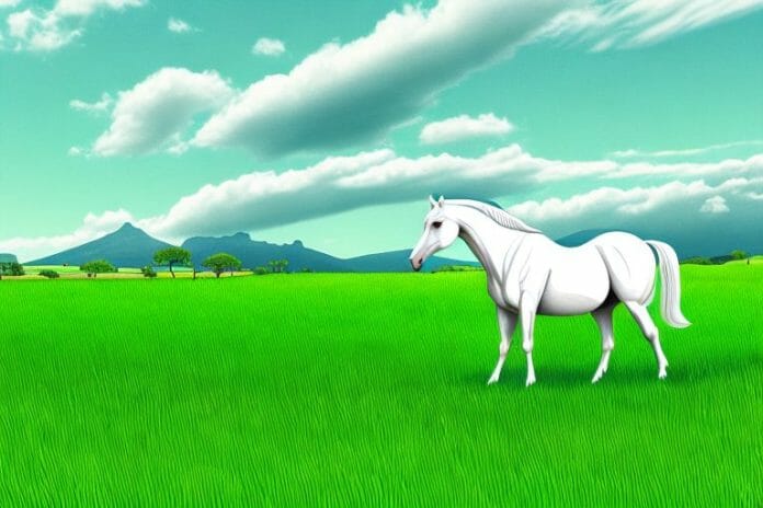 A horse in a field of lush green grass in hermanus