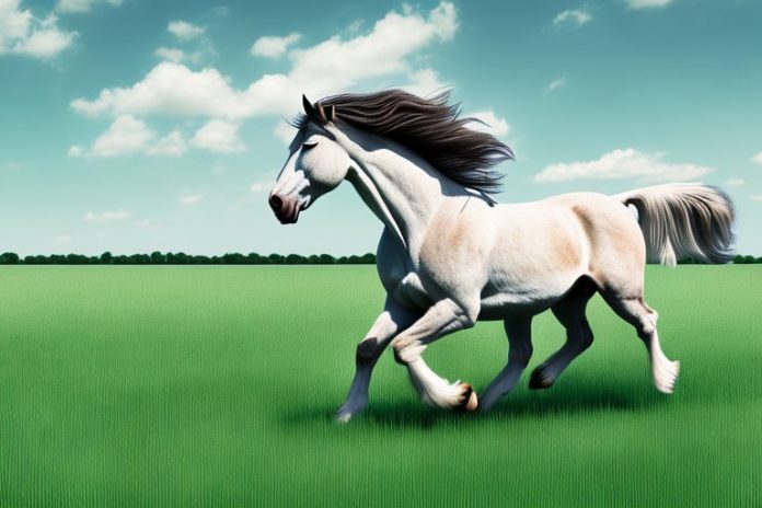 An american belgian draft horse galloping through a grassy field in gauteng