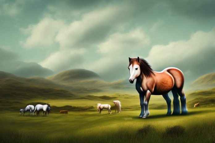 A connemara pony in a rural landscape