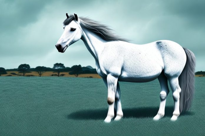 A connemara pony horse standing in a field in botshabelo