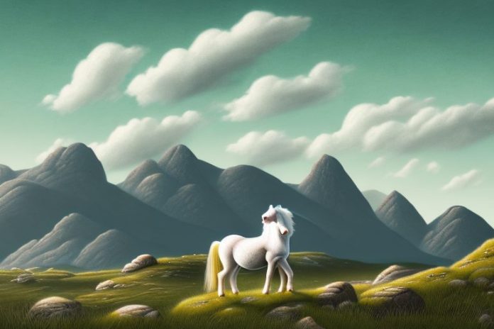 A connemara pony in a rural landscape